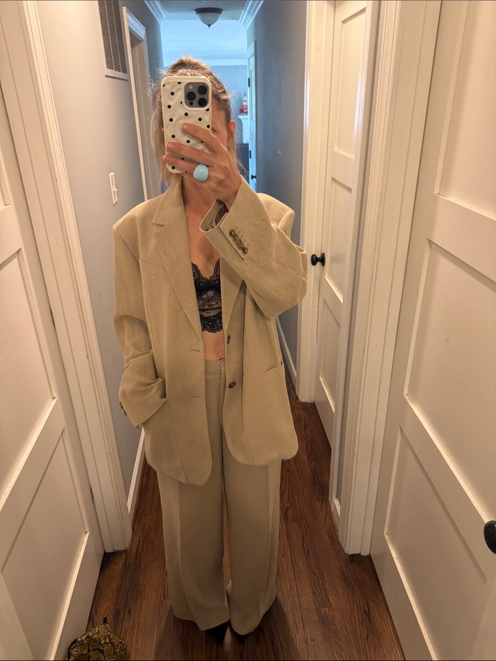 H&M Beige Oversized Blazer and Wide-Leg Trousers Set